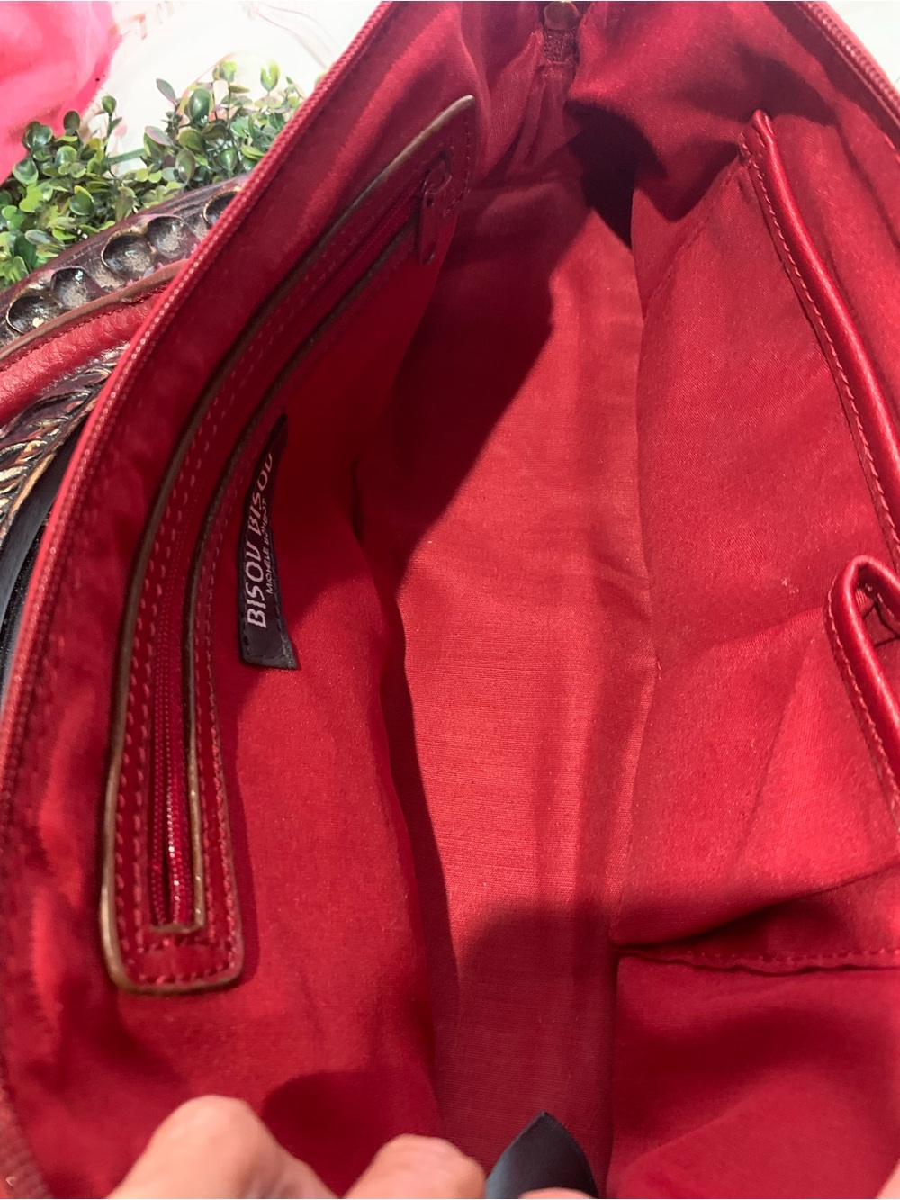 Red Studded Leather Handbag Bisou Bisou - Picture 4 of 6